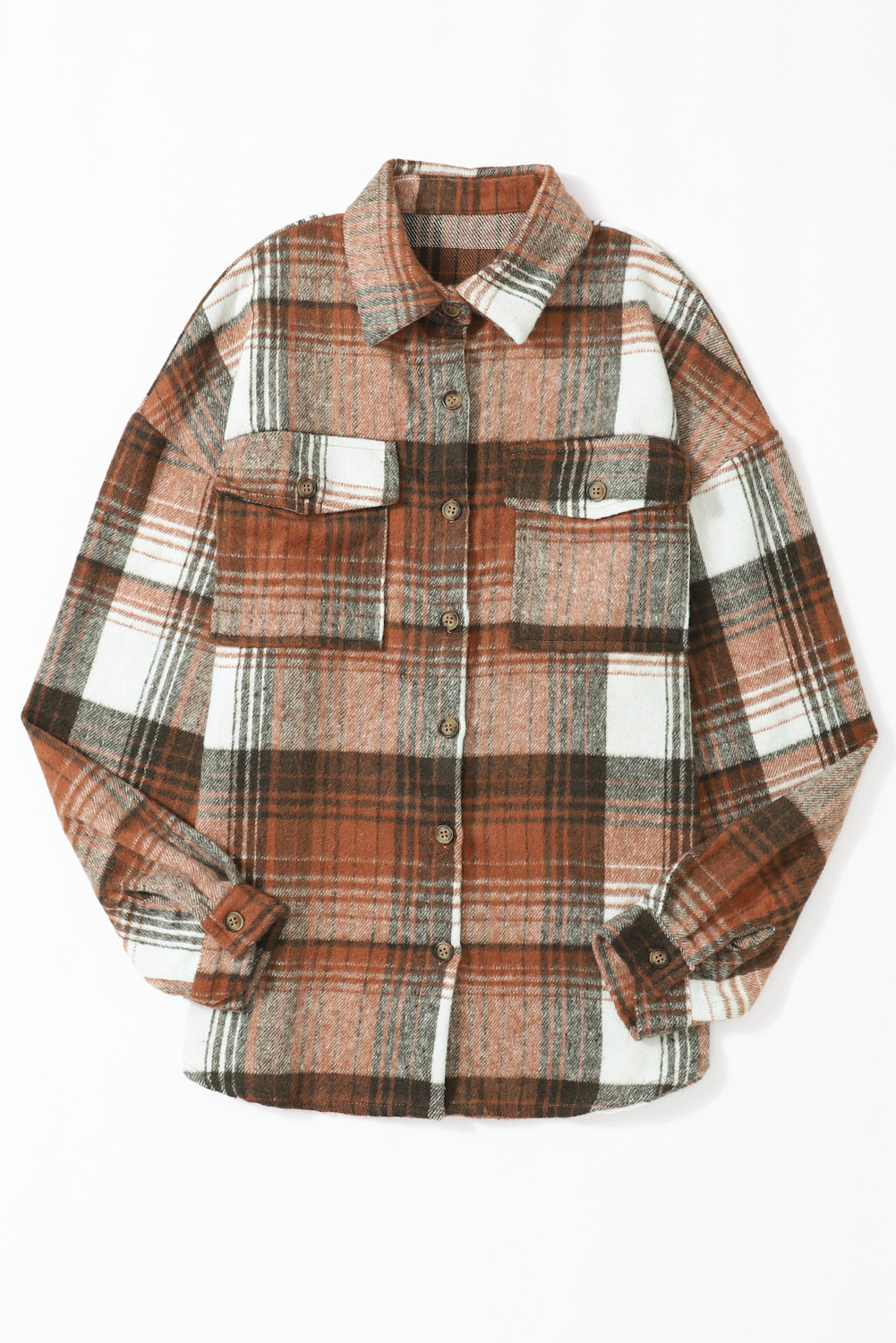 Brown Plaid Flap Pockets Shacket - loveforevers