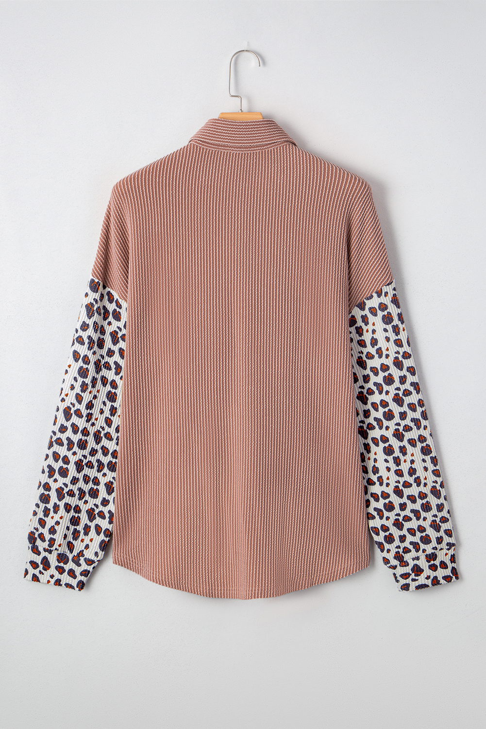 Dark Khaki Leopard Patched Twisted Ribbed Western Casual Shacket - loveforevers