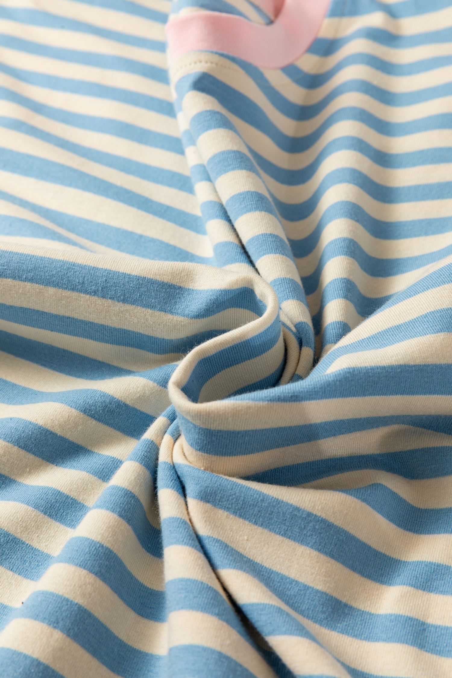 Sky Blue Stripe Contrast Crew Neck Drop Shoulder Loose Tee - loveforevers