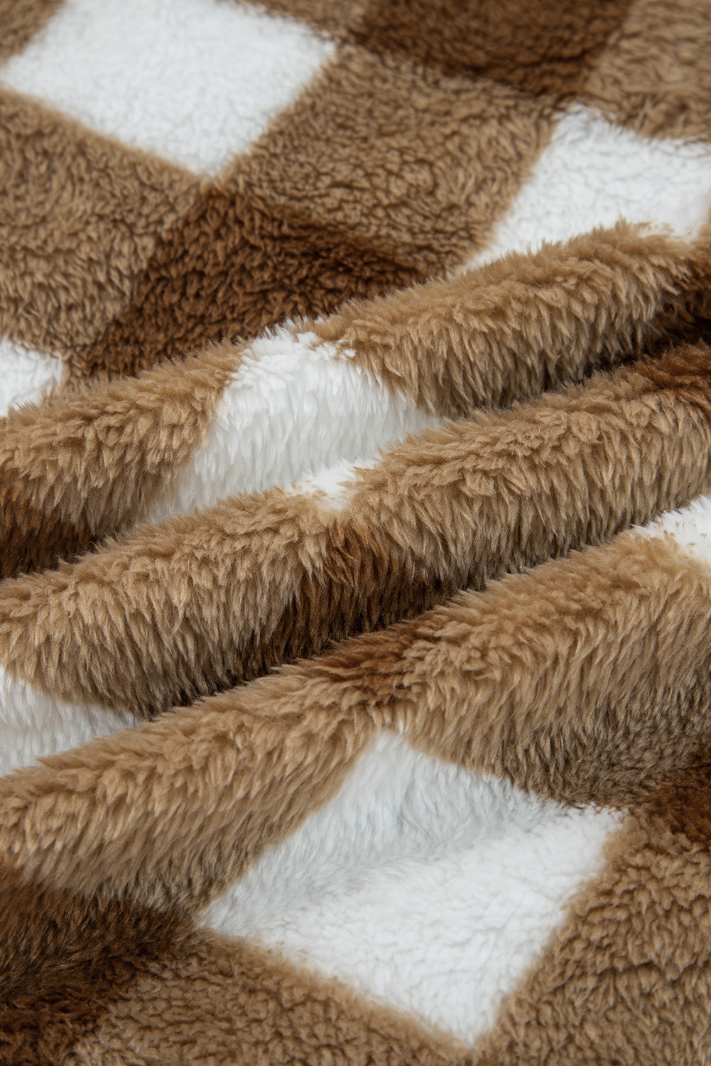 Brown Checkered Sherpa Loose Knit Cardigan with Pockets - loveforevers