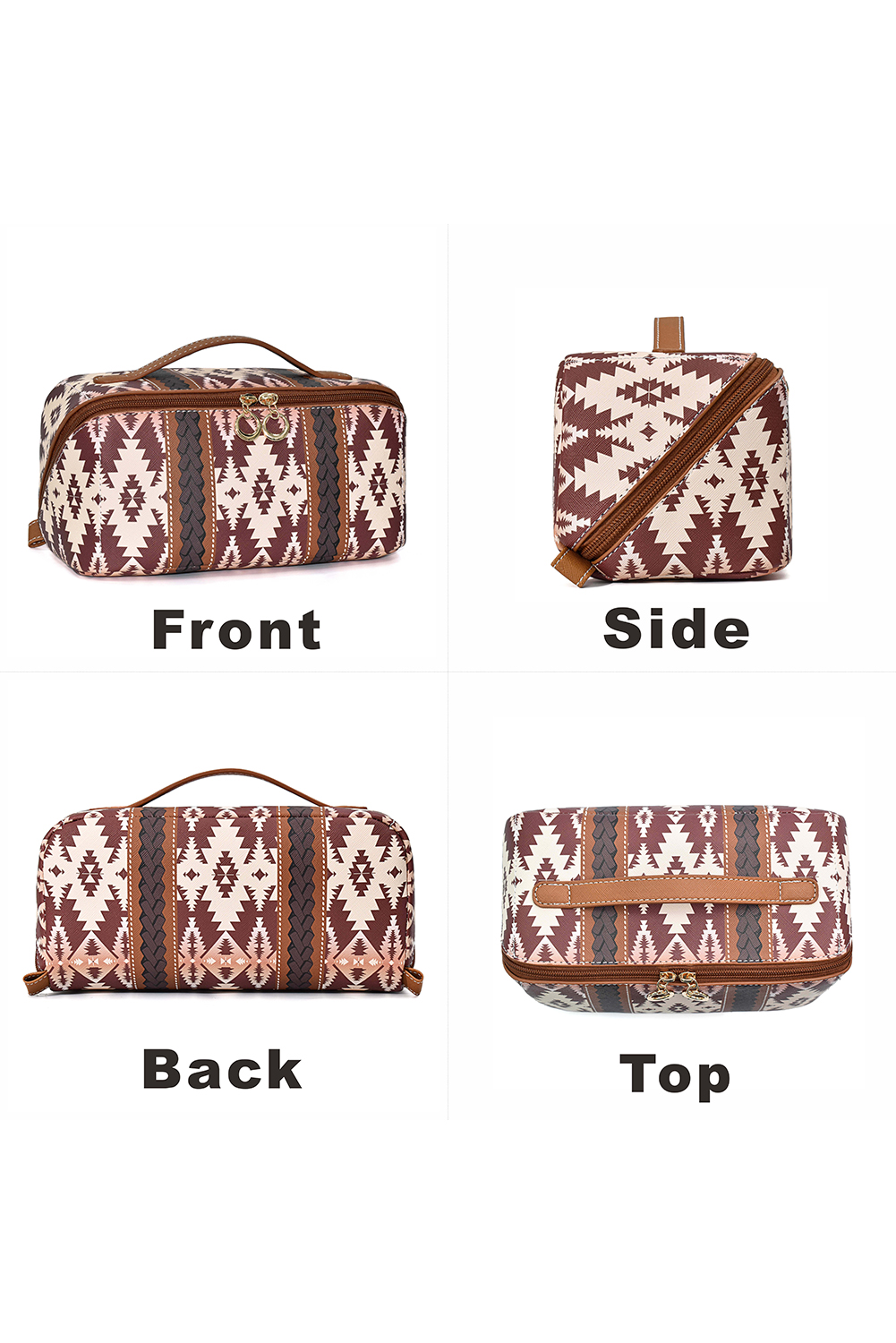 Light French Beige Geometric Braided Print Makeup Bag with Handle - loveforevers