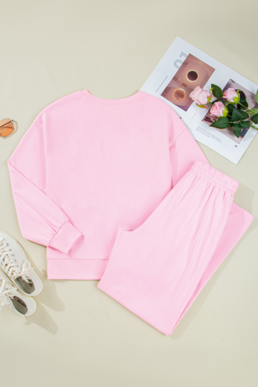 Phalaenopsis Chenille Heart Pattern Casual 2pcs Pants Set - loveforevers