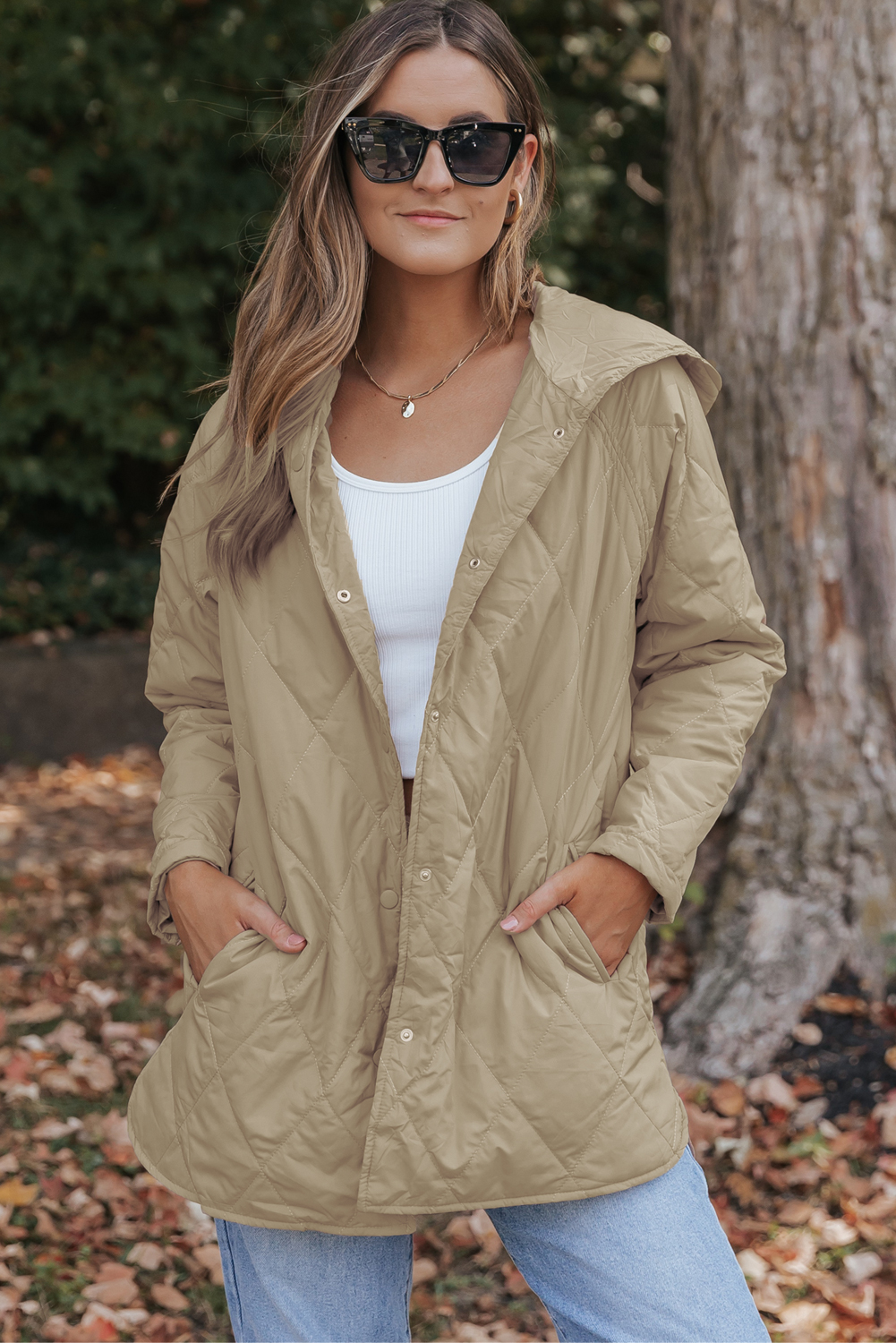 Green Quilted Snap Button Hooded Puffer Coat - loveforevers