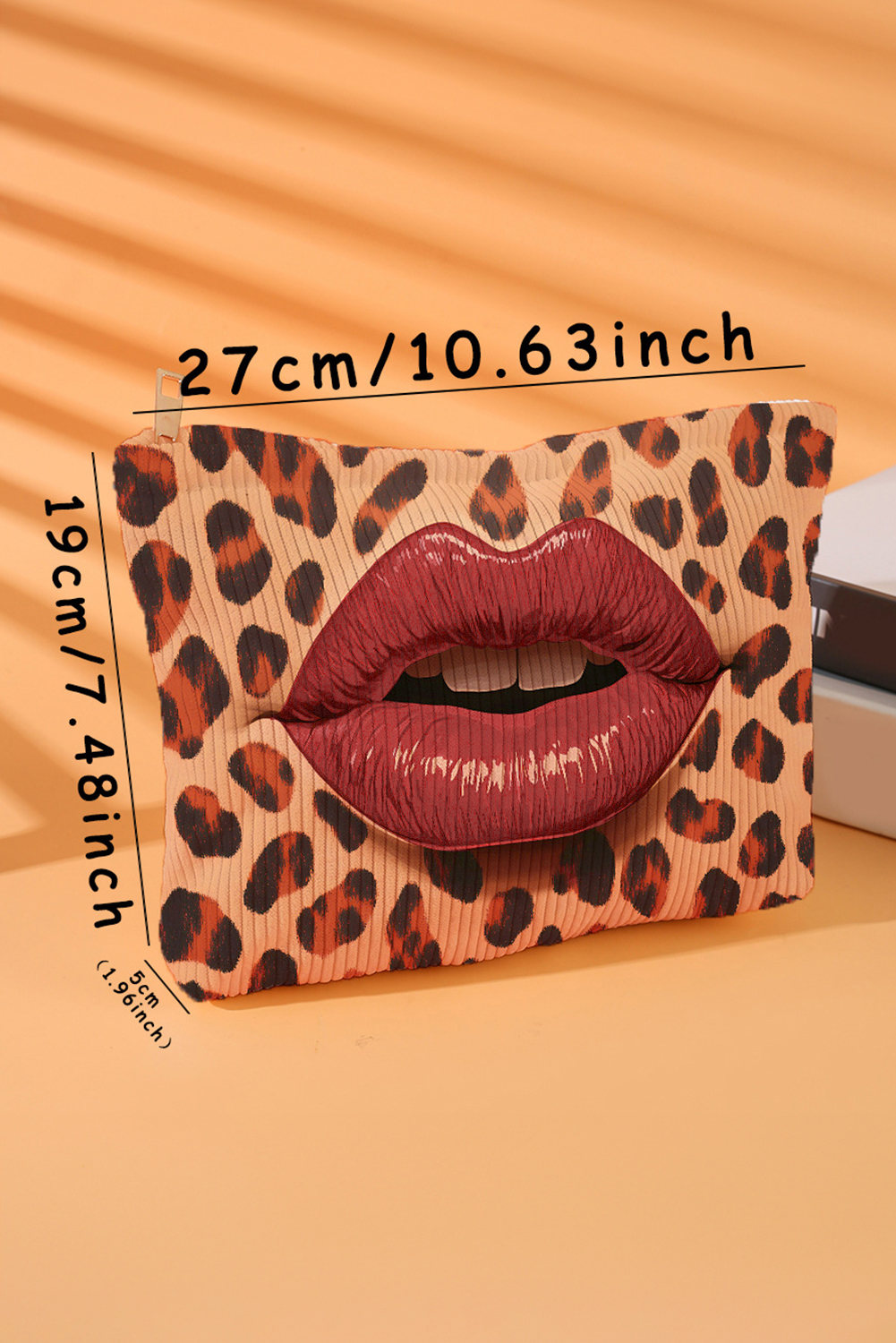 Brown Leopard Lip Shape Print Canvas Functional Makeup Bag - loveforevers