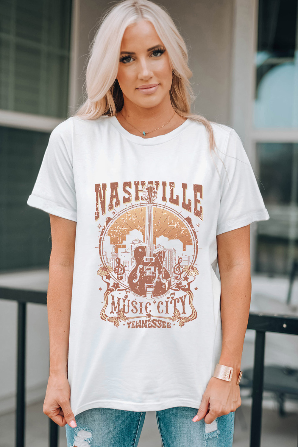 Black Country Music Crazy Print Crew Neck T Shirt - loveforevers