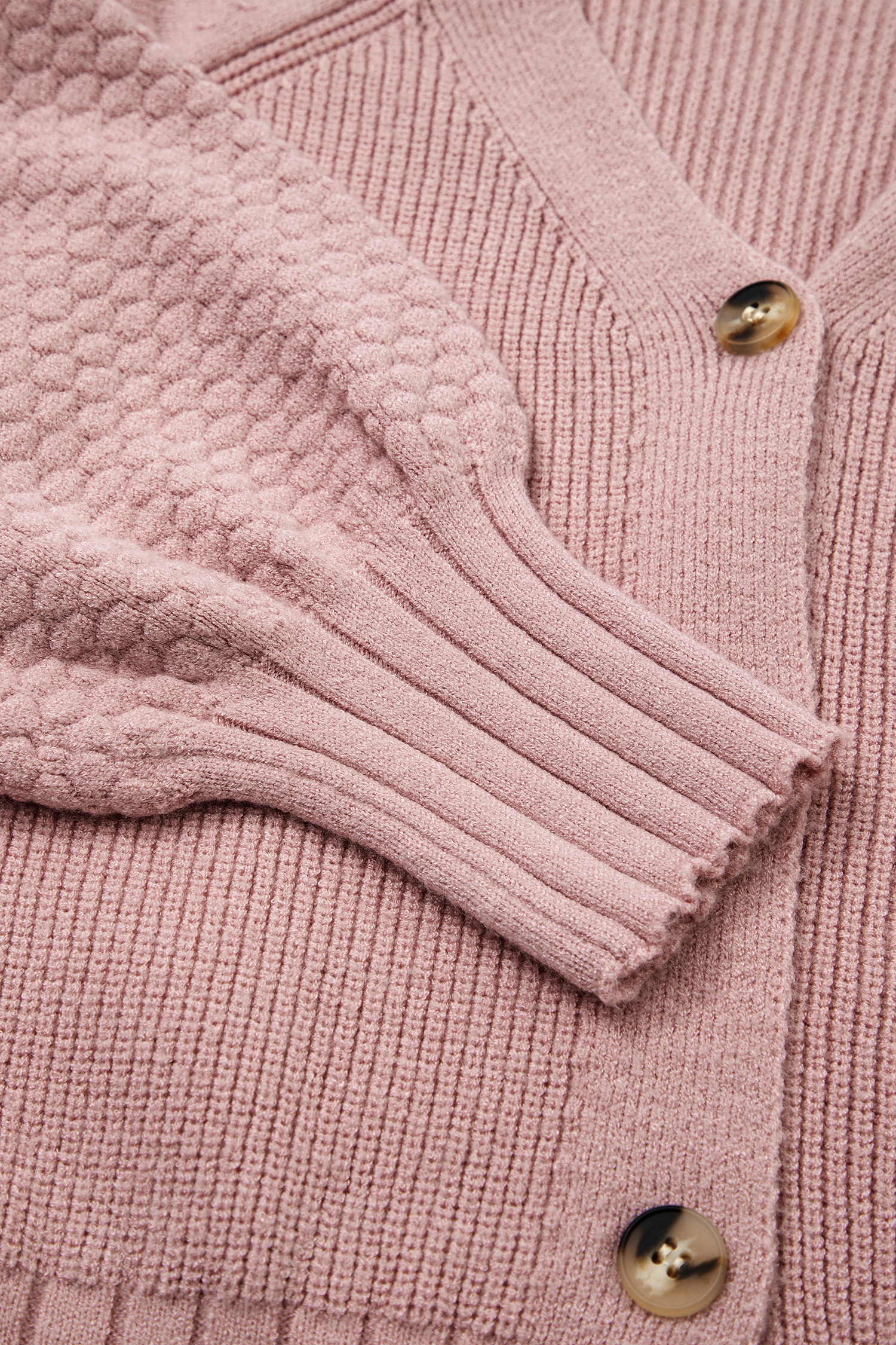 Light Pink Mixed Texture Knit Button V Neck Sweater Cardigan - loveforevers