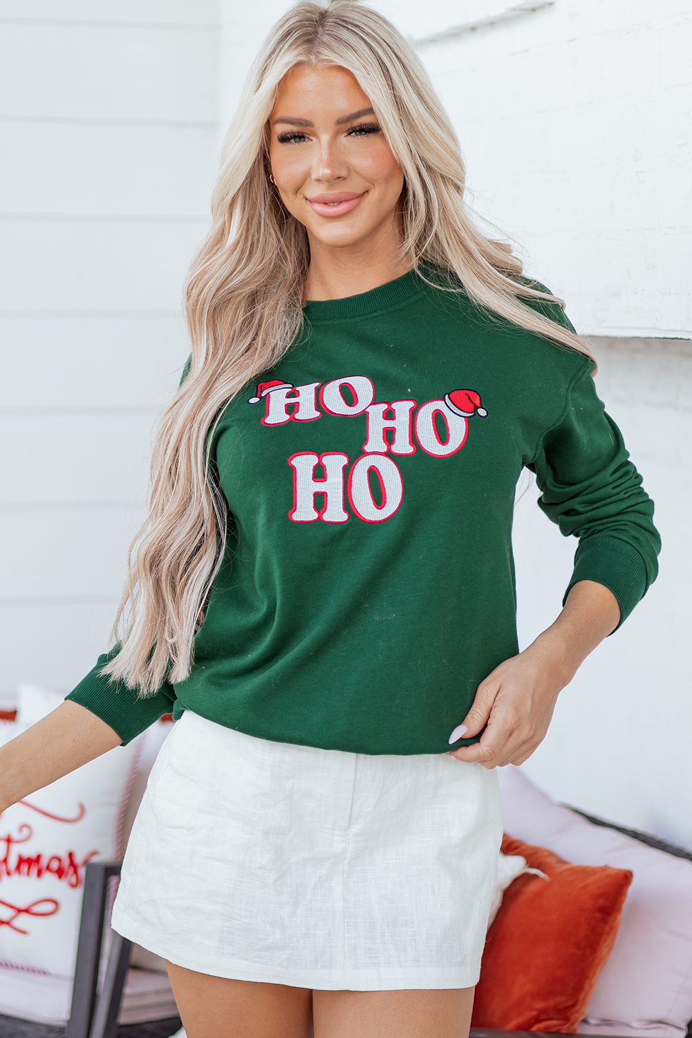 Evergreen Embroidered Letter Graphic Christmas Fashion Sweatshirt - loveforevers
