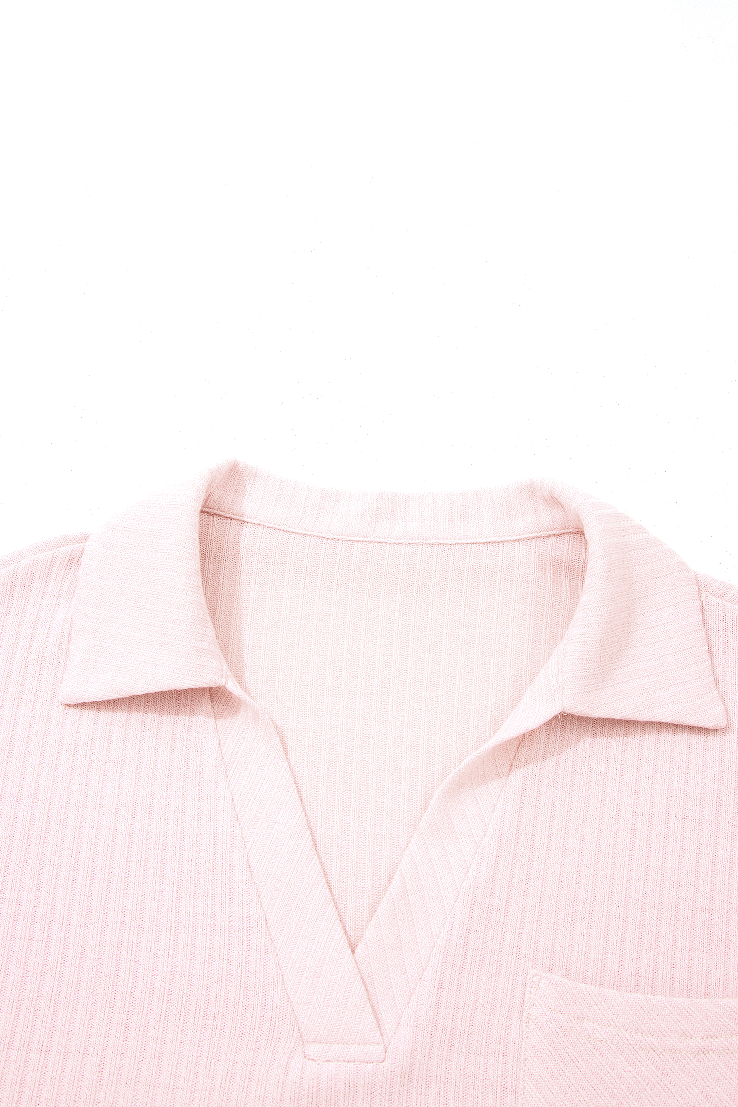 Light Pink Collared V Neck Ribbed Tee - loveforevers