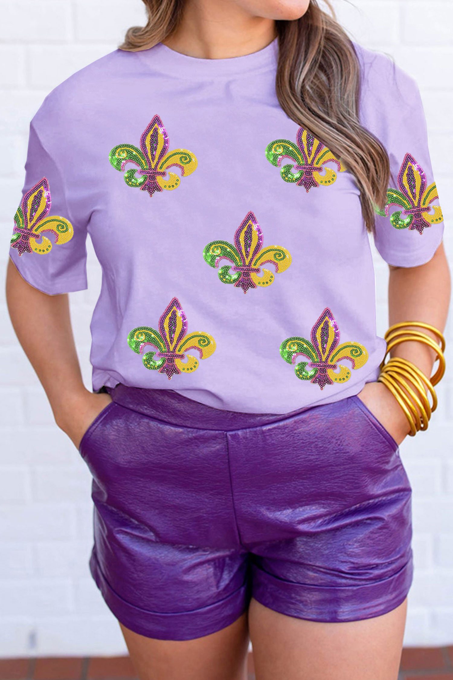 Wisteria Mardi Gras Sequined Pattern Holiday T Shirt - loveforevers