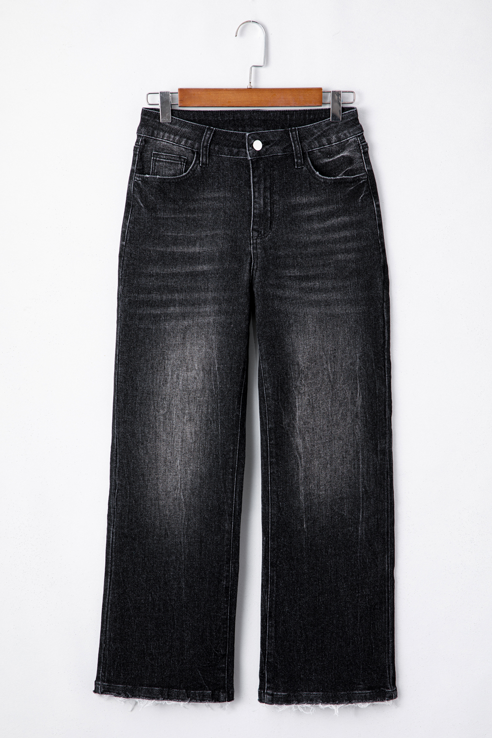 Carbon Grey Mineral Wash Raw Hem High Waist Flared Jeans - loveforevers