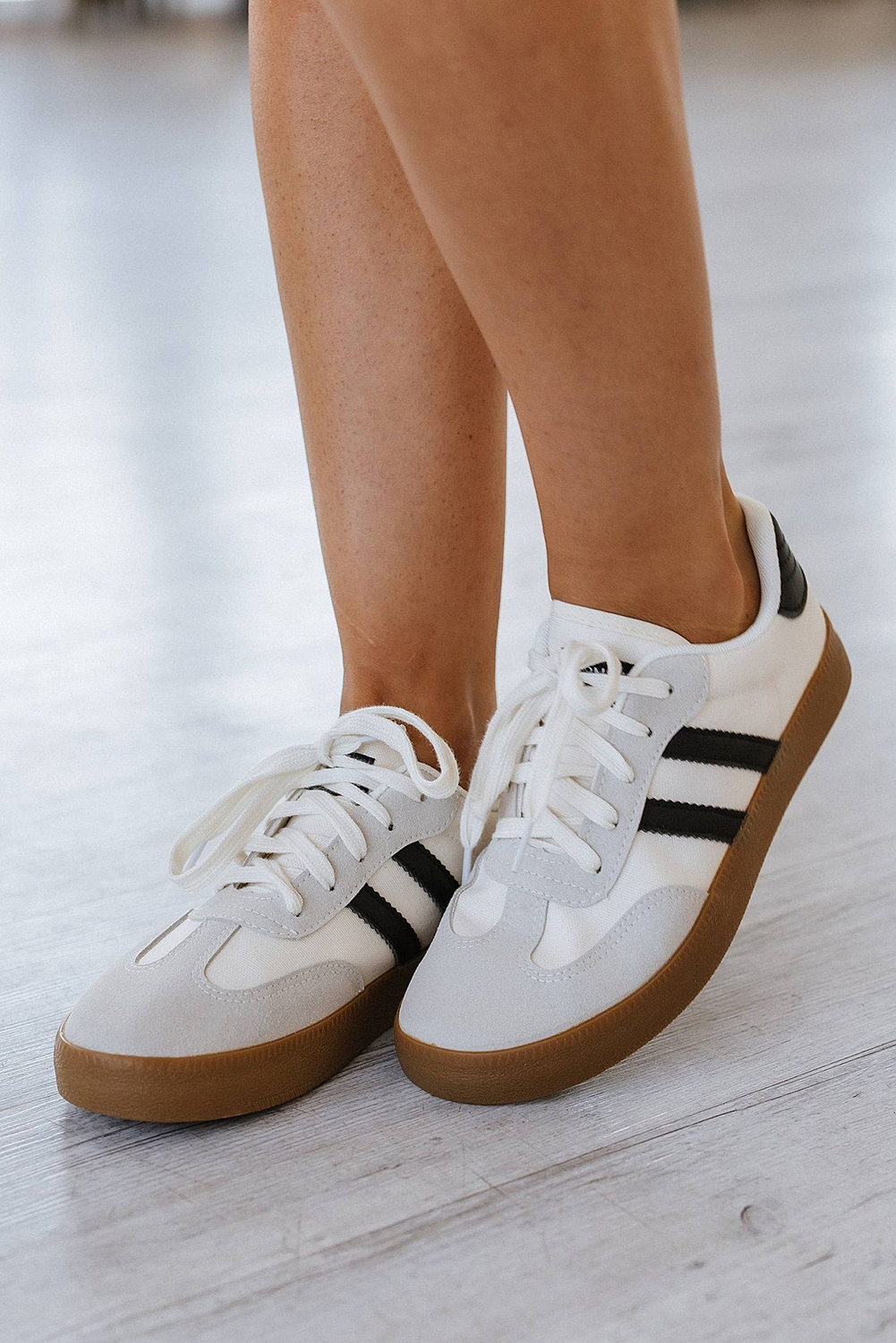 White Striped Lace-up Flat Sneakers - loveforevers