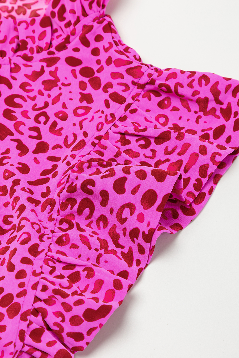 Rose Red Leopard Print Ruffled Trim Tiered Maxi Dress - loveforevers