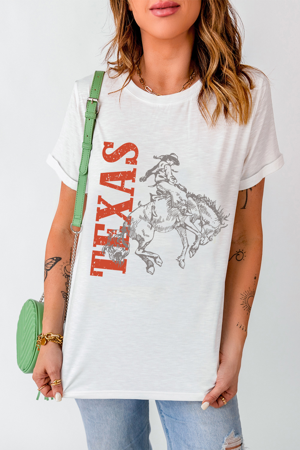 White TEXAS Cowboy Printed Western Fashion T Shirt - loveforevers
