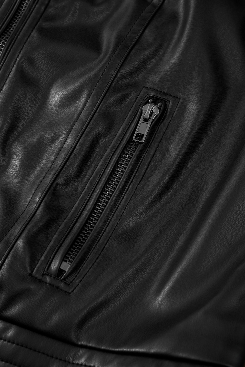 Chestnut Solid Faux Leather Zipper Slim Fit Bomber Jacket - loveforevers