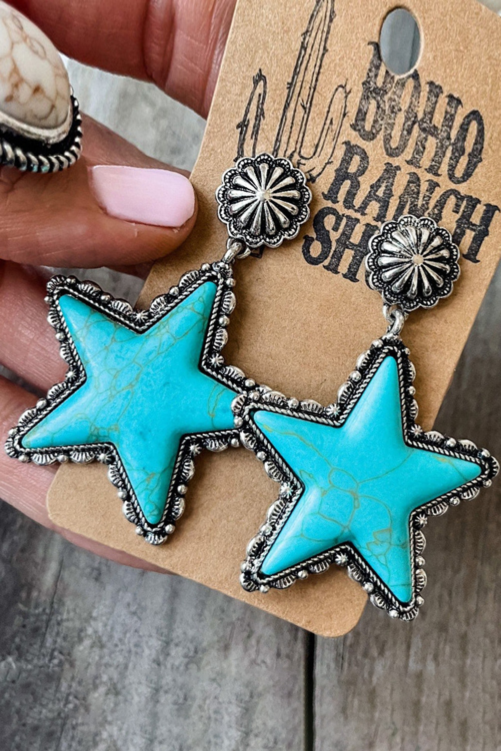Green Star Dangle Antique Studded Western Earrings - loveforevers