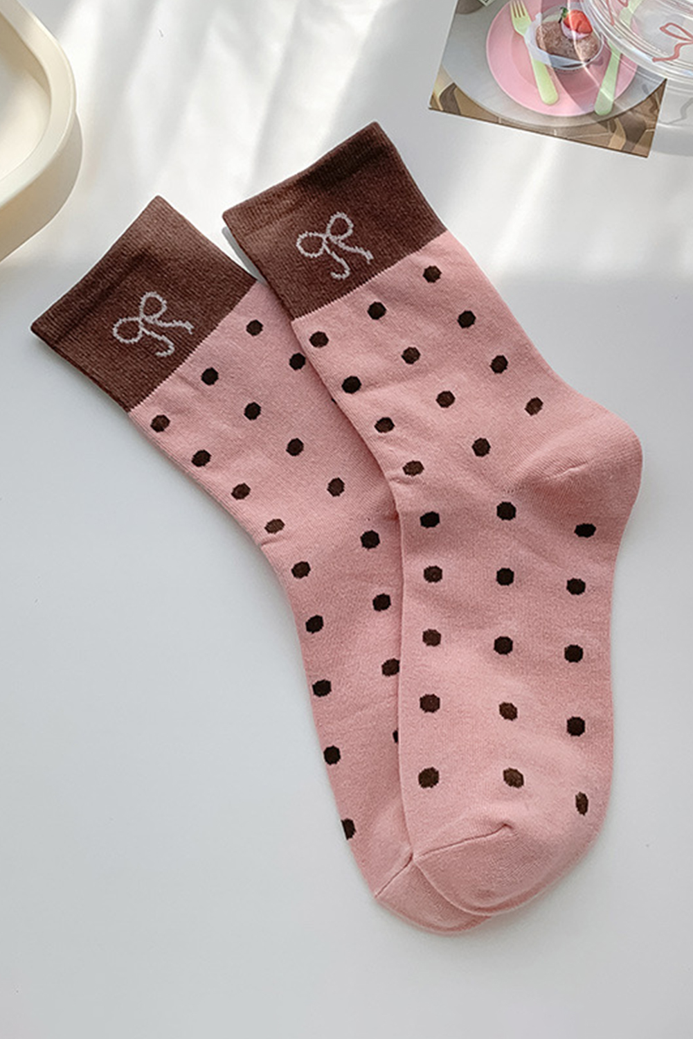 Blossom 1 Pairs Polka Dot Print Contrast Bow Block Socks - loveforevers