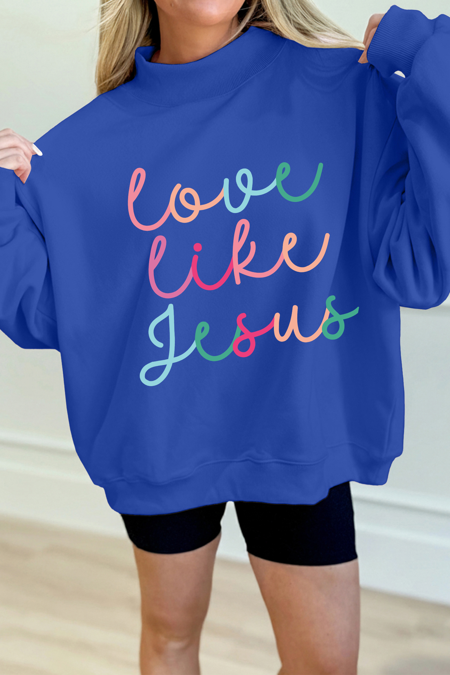 Dark Blue Love Like Jesus Mock Neck Sweatshirt - loveforevers