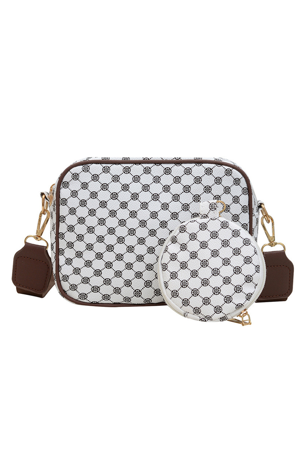 Coffee Checkered Print PU Leather Shoulder Bag with Coin Wallet - loveforevers