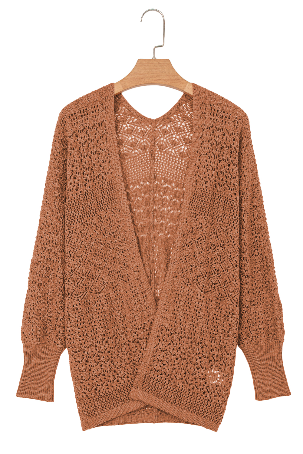 Redwood Burl Mixed Pattern Knitted Open Front Plus Cardigan - loveforevers