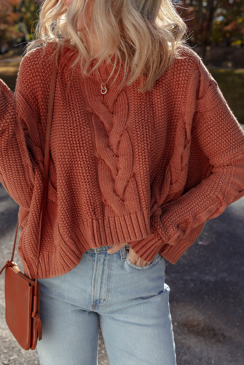 Redwood Burl Chunky Fit Slouchy Textured Knit Sweater - loveforevers