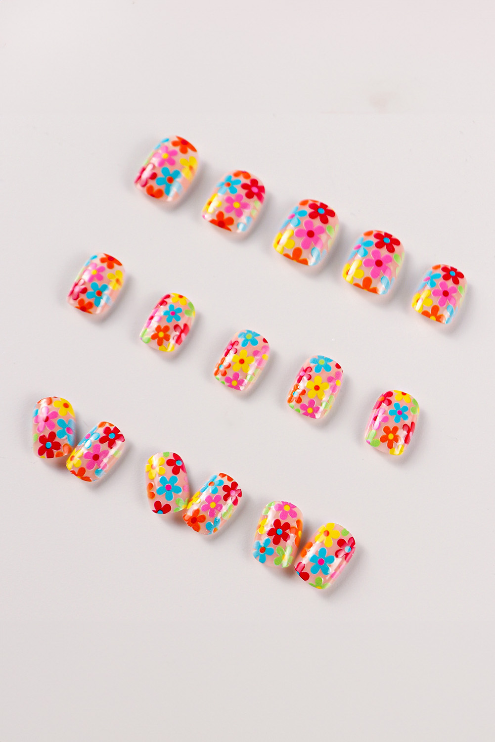 Pink Cute Flowers Print Press On False Nails - loveforevers