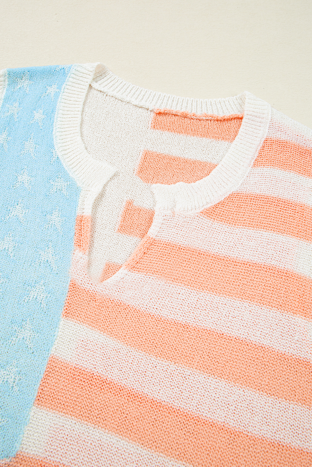 Beige USA Flag Notched Neckline Loose Sweater Vest - loveforevers