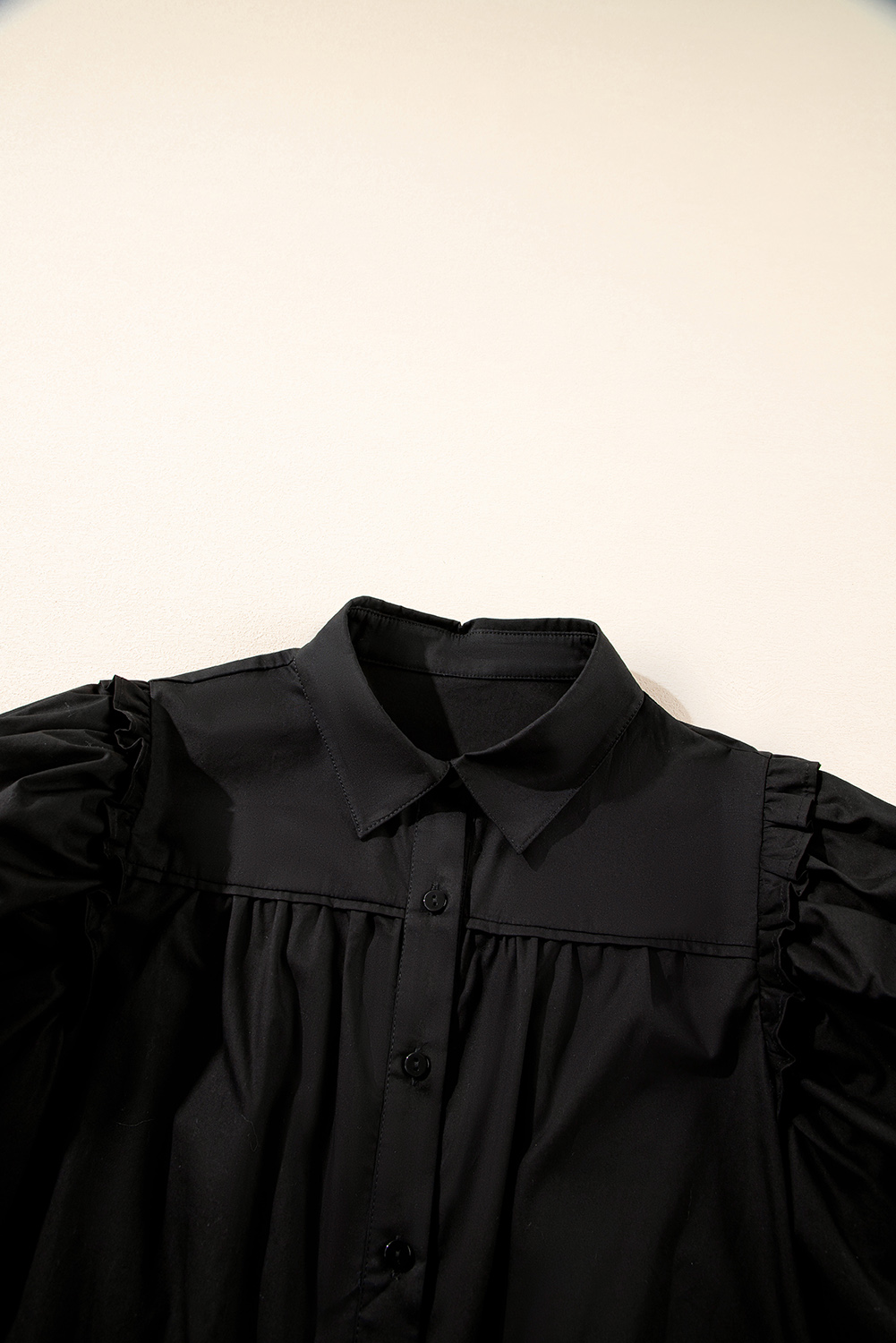 Black Frilly Puff Sleeve Stylish Collared Shirt - loveforevers