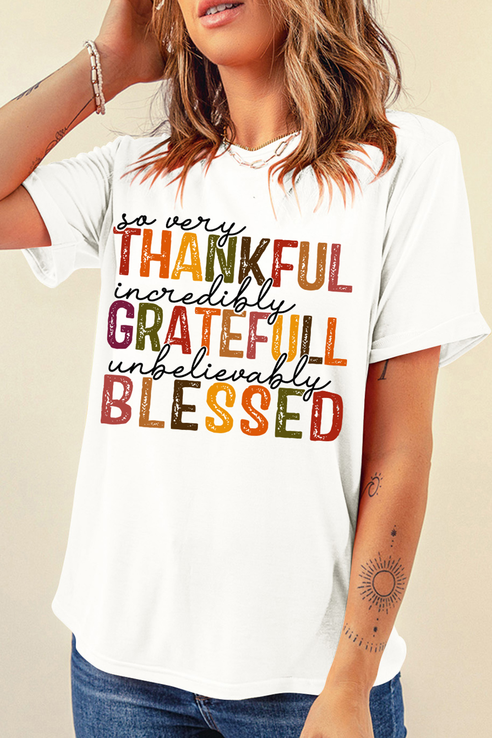 White Thanksgiving Slogan Print Crew Neck T Shirt - loveforevers