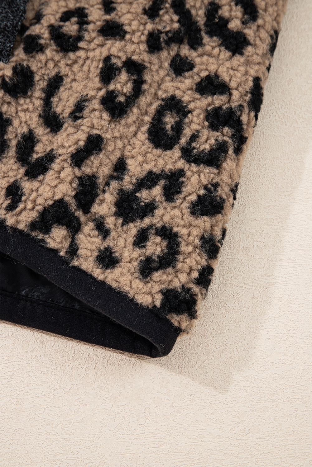 Khaki Leopard Print Zip Up Stand Neck Side Pocket Jacket - loveforevers
