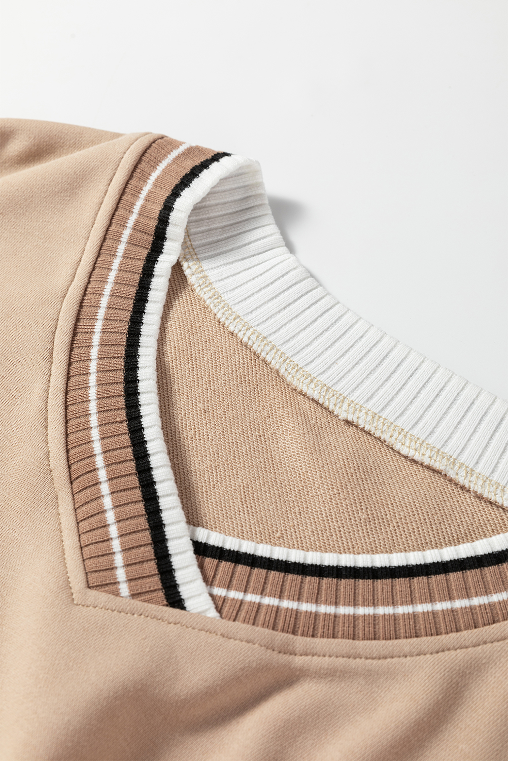 Gray Varsity Contrast Striped Trim V Neck Sweatshirt - loveforevers