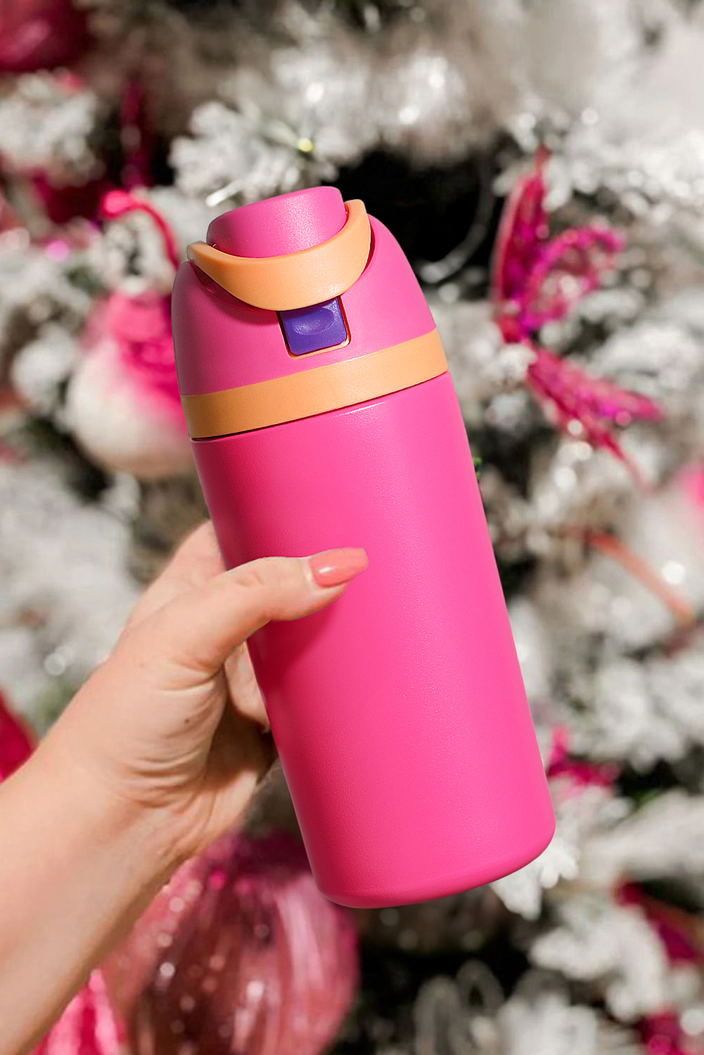 Strawberry Pink Insulated Stainless Steel Tumbler with Carry Loop 16oz - loveforevers