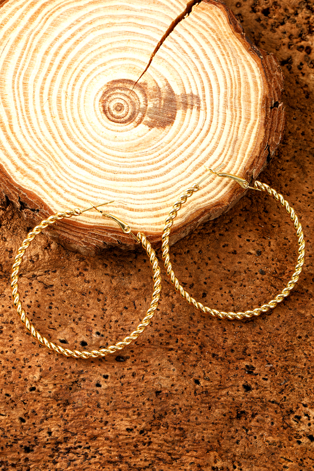 Gold Twisted Detail Plated Alloy Large Hoop Earrings - loveforevers