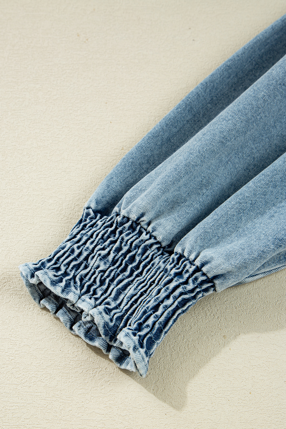Beau Blue Smocked Cuffs Flared Denim Shirt Mini Dress - loveforevers