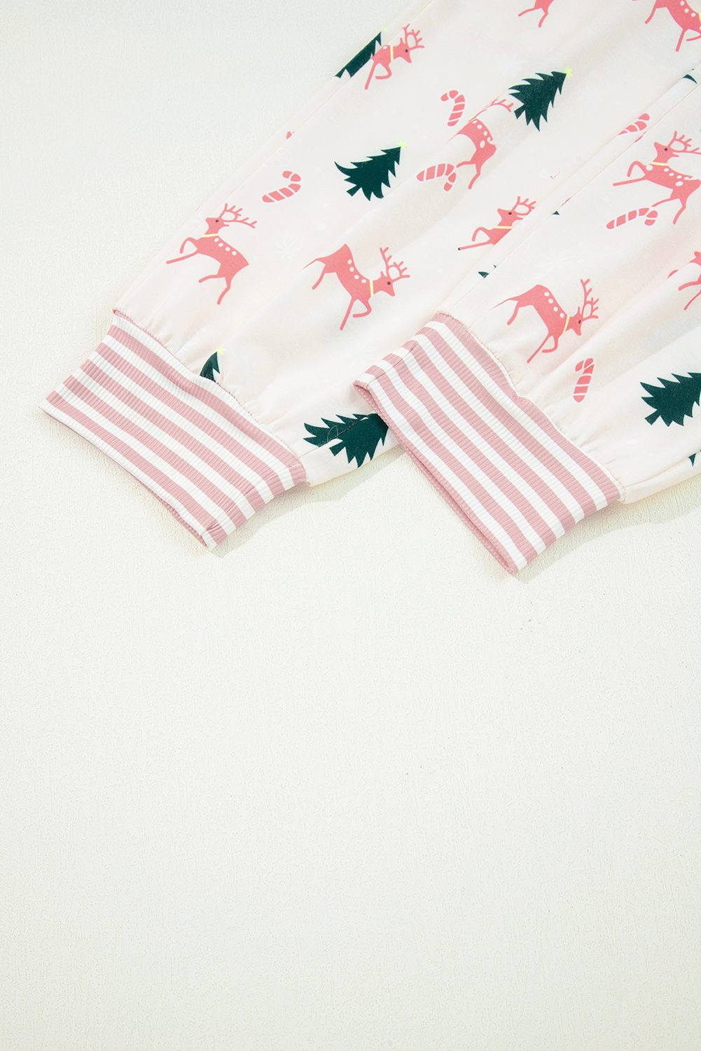 Pink Bow Christmas Tree Print Contrast Striped Banding 2pcs Lounge Set - loveforevers