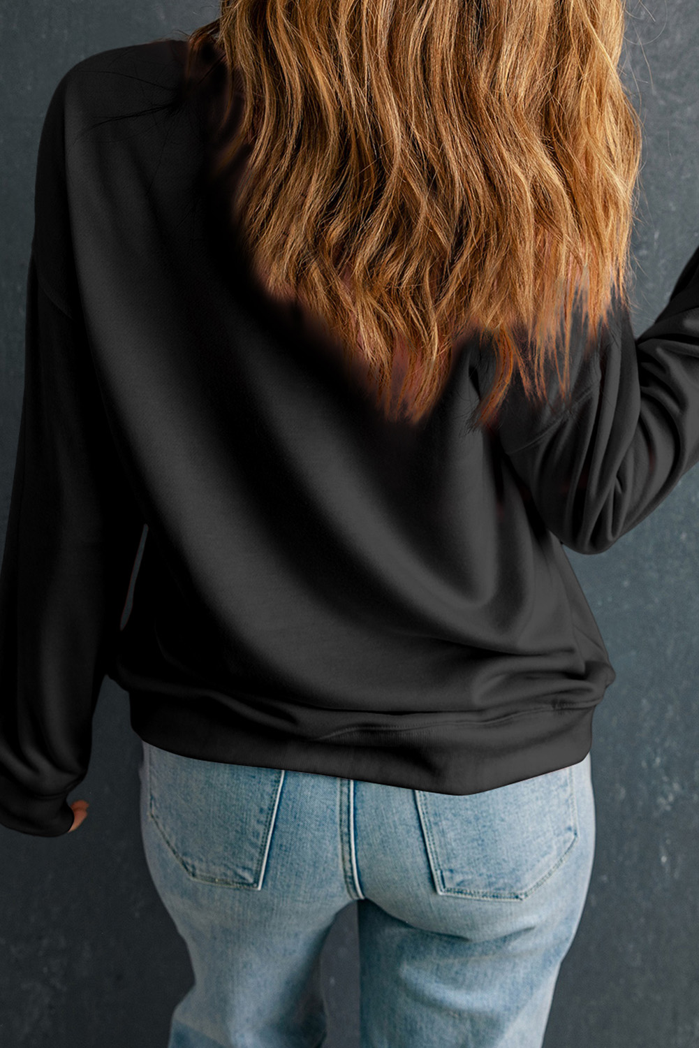 Black Christmas Fashion Sequin Ribbon Bow Patched Drop Shoulder Sweatshirt - loveforevers