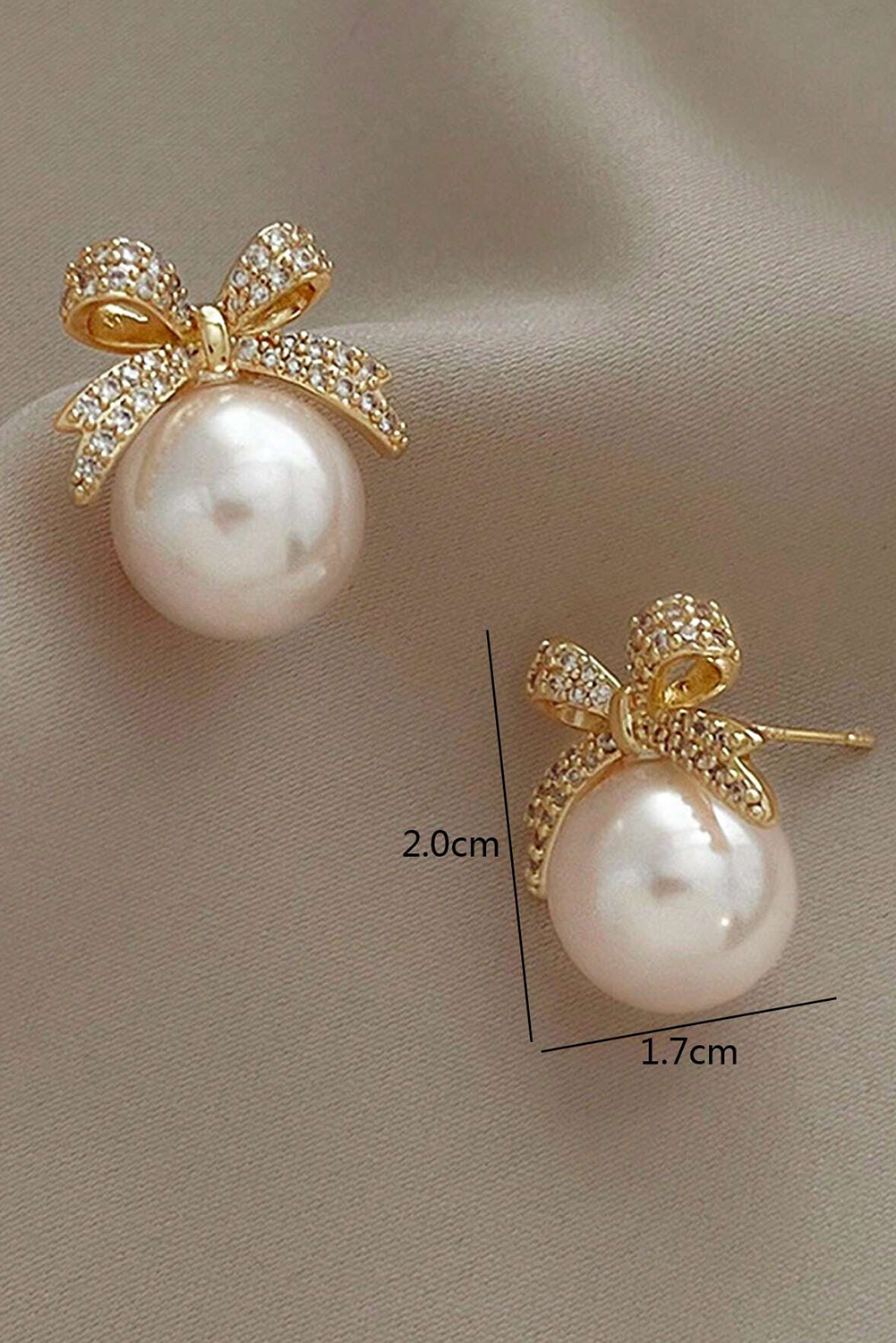 Gold Rhinestone Bowknot Pearl Earrings - loveforevers