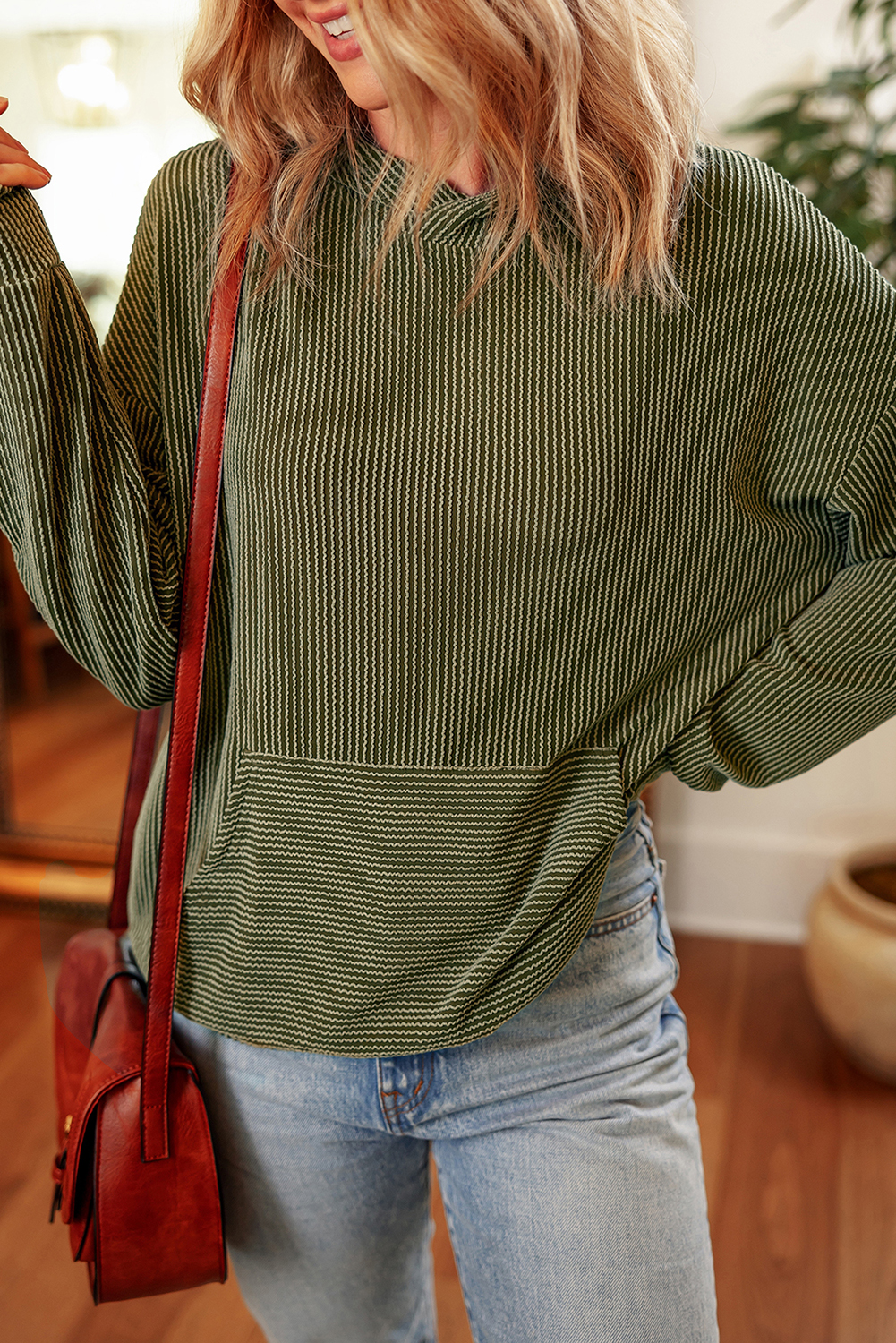 Smoke Gray Twisted Rib Texture Solid Hoodie - loveforevers