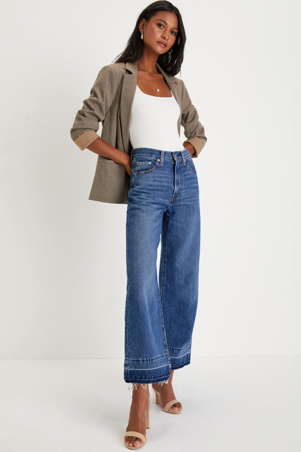 Gray Raw Hem Straight Leg Loose High Waist Jeans - loveforevers