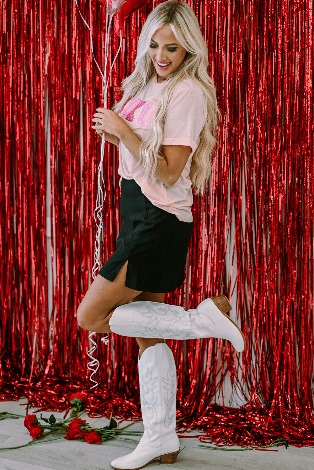 Pink Valentines Shiny XOXO Graphic T-shirt - loveforevers