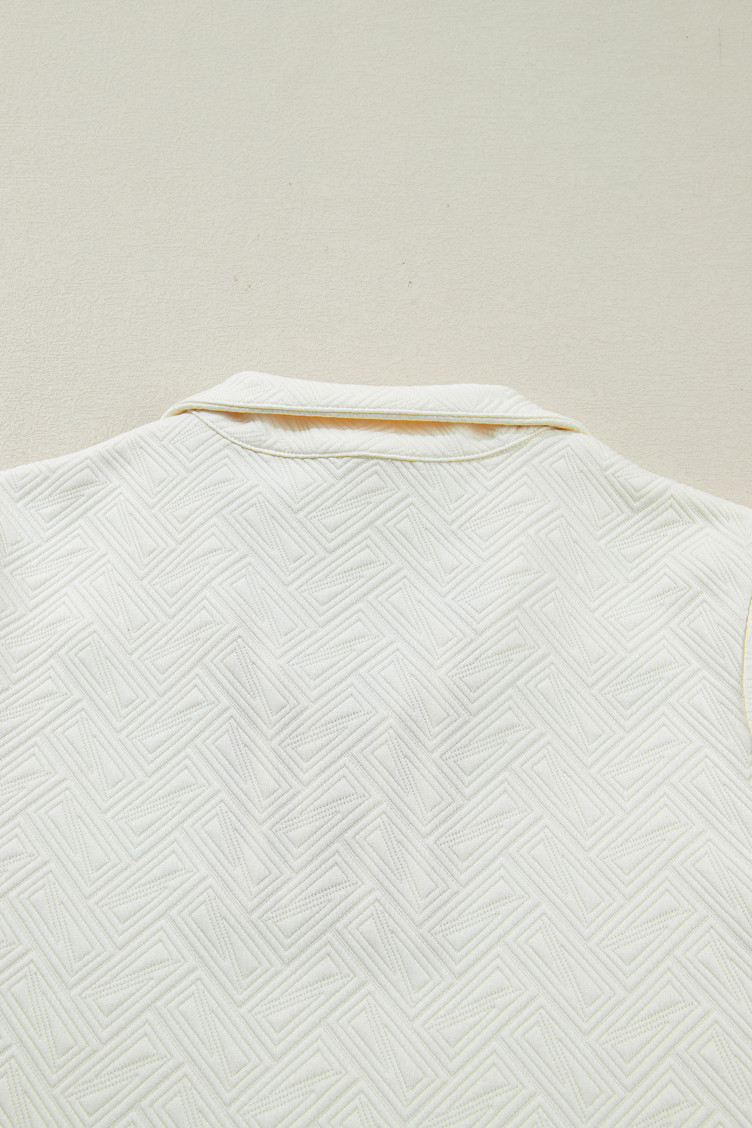 White Textured Knit Contrast Striped Accent Zipped Collar Pullover Top - loveforevers