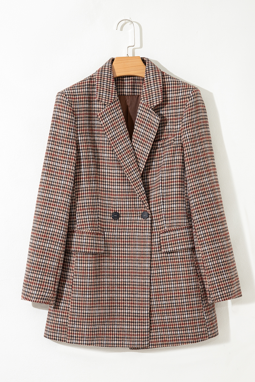 Brown Houndstooth Lapel Collar Blazer - loveforevers