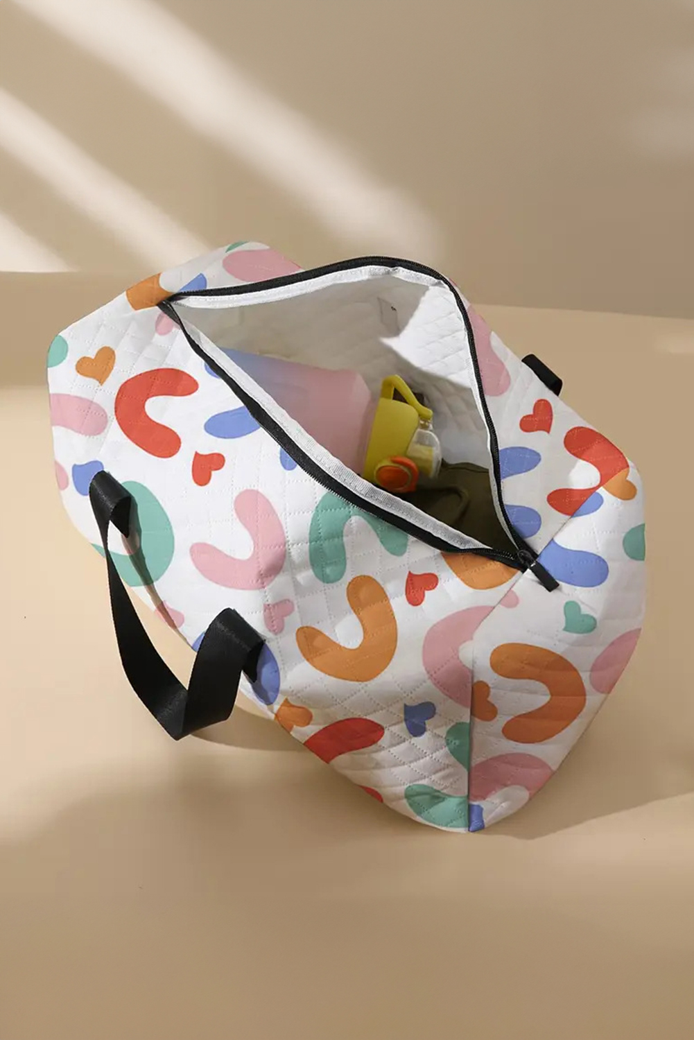 White Heart Shape Print Quilted Zipper Large Duffel Bag - loveforevers
