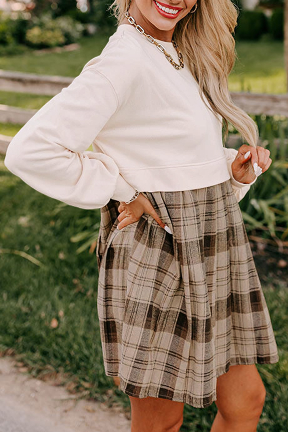Pale Khaki Sweatshirt Poplin Mini Dress - loveforevers