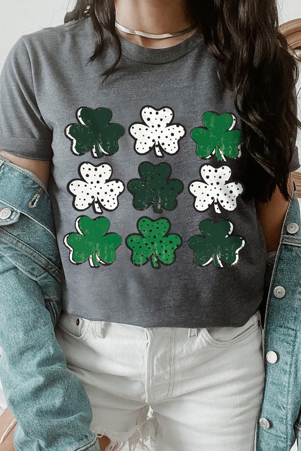 Black St. Patricks Lucky Clover Print O Neck T Shirt - loveforevers