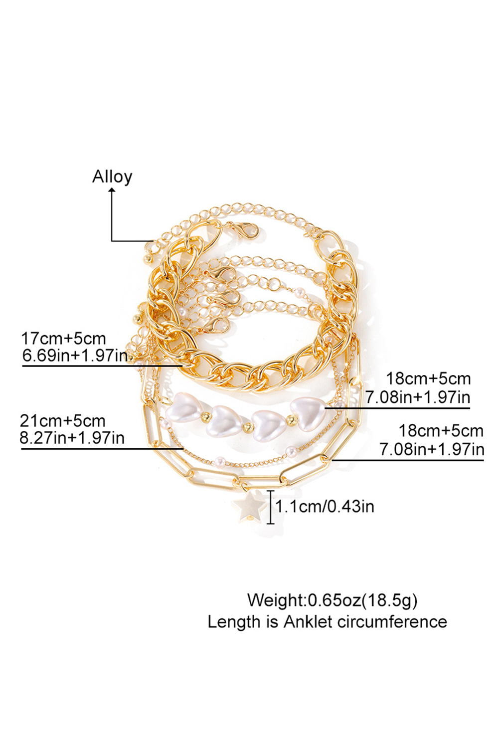 Gold Multilayer Plated Chain Peal Shell Heart Star Beading Bracelet - loveforevers