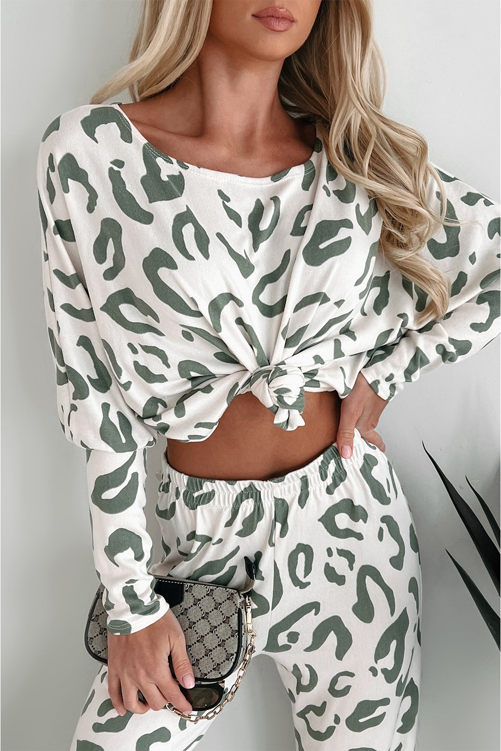 Beige Leopard Animal Print Long Sleeve and Pants Loungewear Set - loveforevers