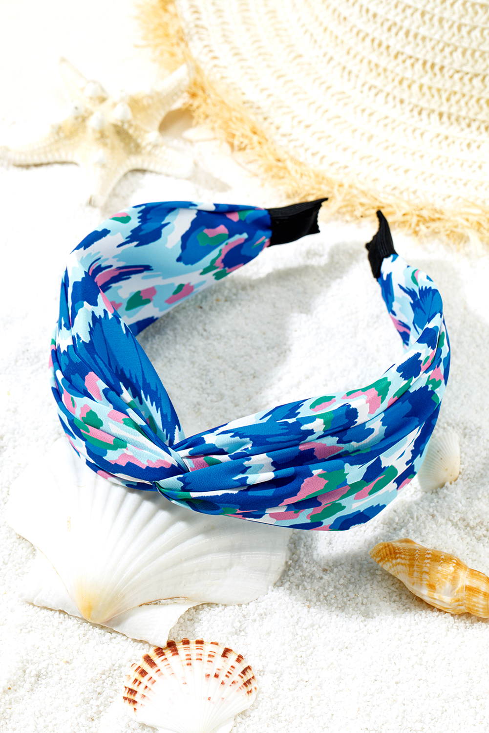 Blue Bohemian Vacation Fashion Print Twisted Hair Band - loveforevers