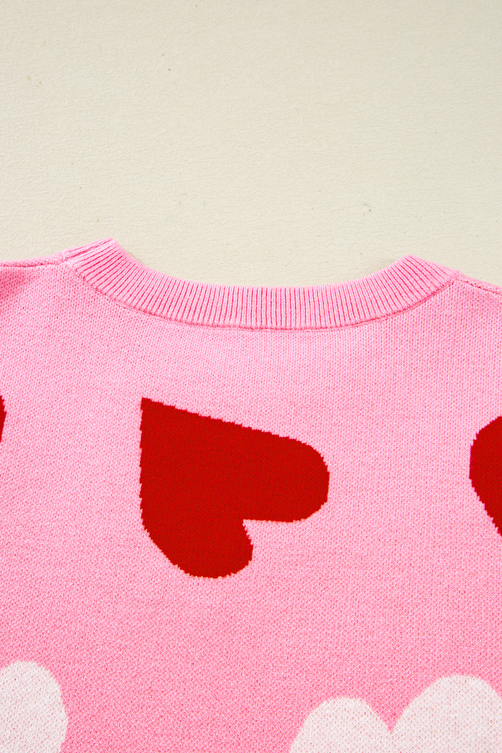 Pink Pearl Embellished Heart Pattern Valentines Day Sweater - loveforevers