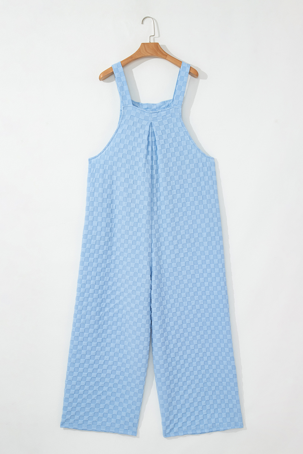 Beau Blue Checkered Pocketed High Waist Wide Leg Overall - loveforevers