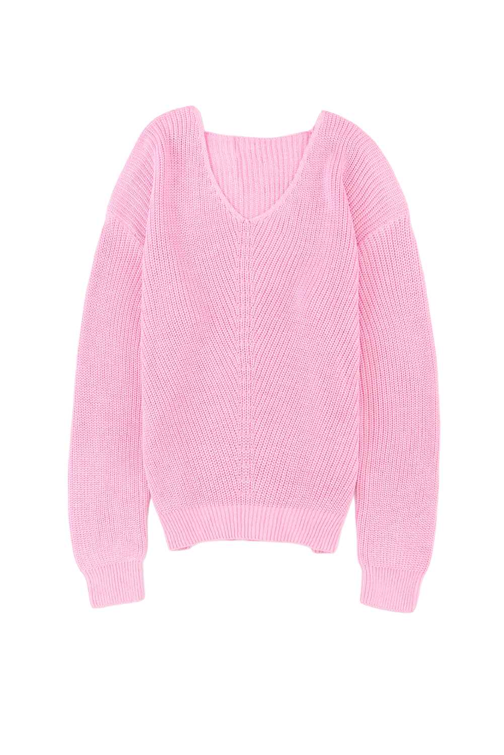 Pink Ribbed Knit V Neck Sweater - loveforevers